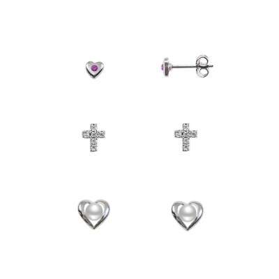 FAO Schwarz Heart and Cross Trio Earring Set