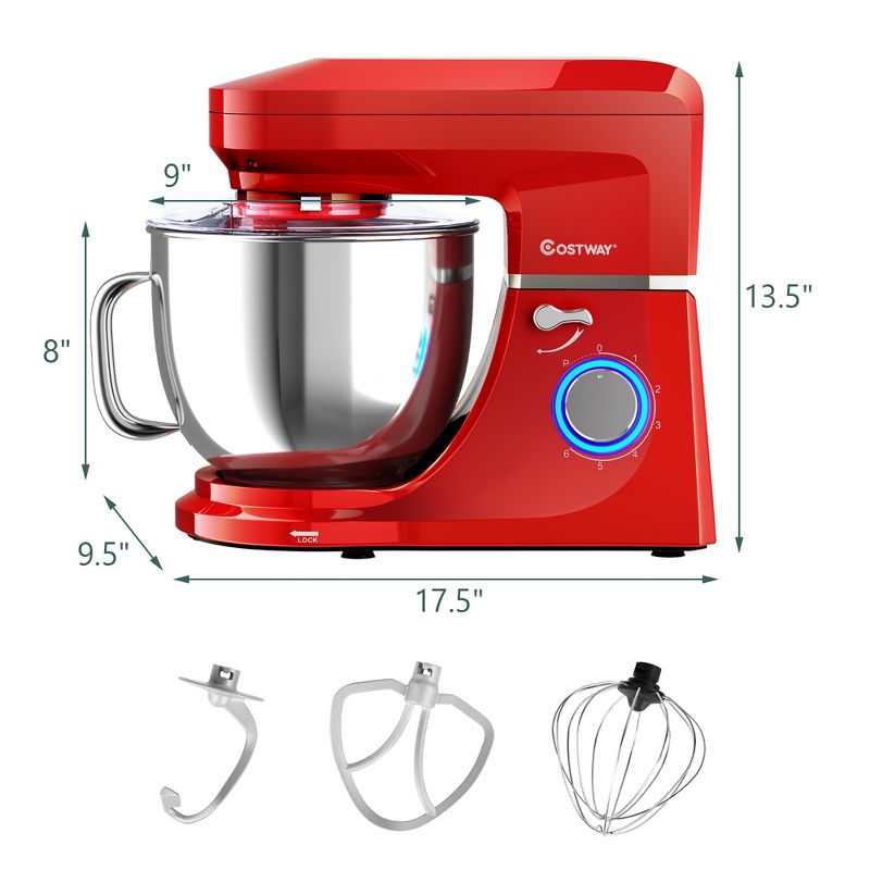 Costway 7.5 QT Tilt-Head Stand Mixer 6 Speed 660W with Dough Hook Beater White\Black\Red\Silver, 3 of 11