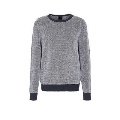 Armani Mens Roundneck Two Tone Pullover Sweater, White, XX-Large