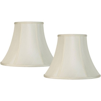 Set of 2 Creme Medium Bell Lamp Shades 7" Top x 14" Bottom x 11" High Replacement with Harp and Finial