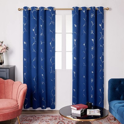 Deconovo Blackout Curtains Silver Floral Design, 2 Panels, Thermal