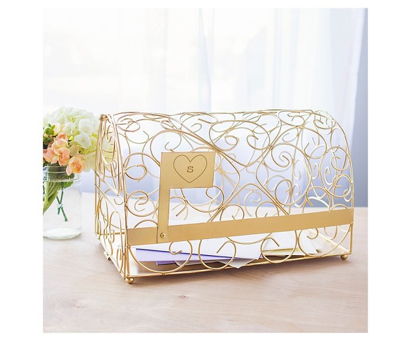 Monogram Heart Gold Gift Card Mailbox Holder - K