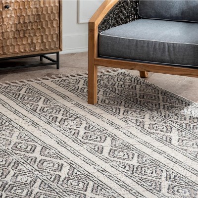 Ivory Braided Stripe Synthetic 4' x 6' Easy-Care Area Rug