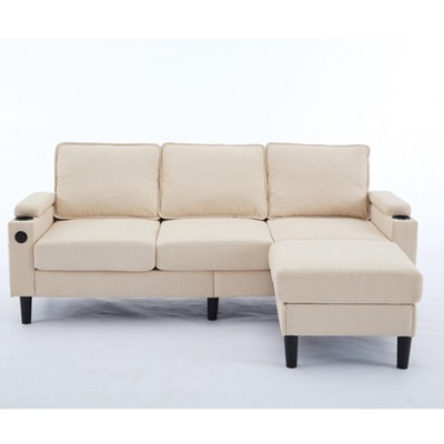 TiramisuBest beige color knock down 3-seat combo sofa with storage ottoman for living room apartment bedroom and compact room, Modular Sec