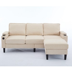 TiramisuBest beige color knock down 3-seat combo sofa with storage ottoman for living room apartment bedroom and compact room, Modular Sec - 1 of 4