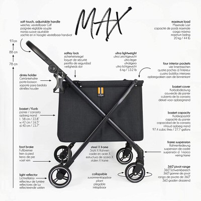 Black Foldable Metal Frame Shopping Cart with Swivel Wheels