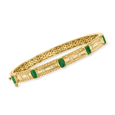 Ross-Simons 1.40 ct. t.w. Emerald and .15 ct. t.w. Diamond Bangle Bracelet in 18kt Gold Over Sterling