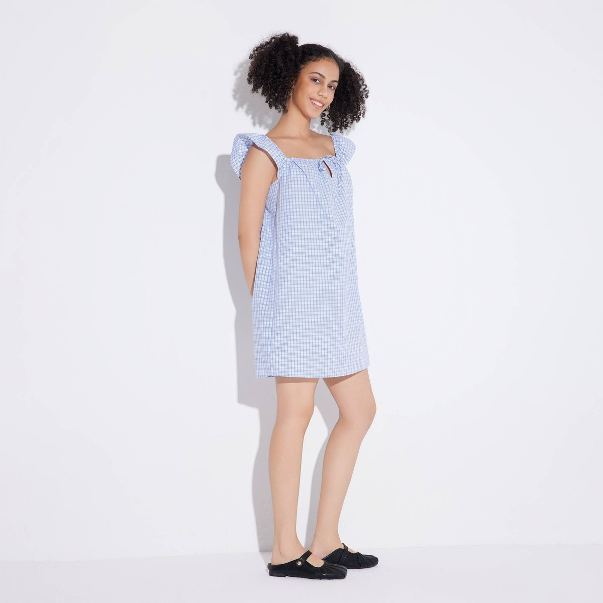 Женские платья Wild Fable Women's Game Day Flutter Cap Sleeve Babydoll Mini Dress - Wild Fable™ Blue Plaid S — фото 3