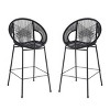 Set of 2 PE Wicker Outdoor Bar Stools with Curved Backrest, Metal Frame Counter Height Chairs for Patio, Deck, or Balcony-Maison Boucle - 3 of 4