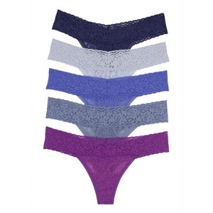 Felina Stretchy Lace Low Rise Thong - Sexy Underwear for Women, Thongs for Women, Seamless Panties for Women (5-Pack) - 1 of 1