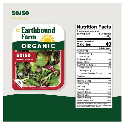 Earthbound Farms Fresh Organic 50/50 Spinach + Spring Mix Lettuces - 5oz
