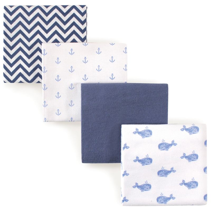 Hudson Baby Infant Boy Cotton Flannel Receiving Blankets, Whale, One Size, 1 of 3