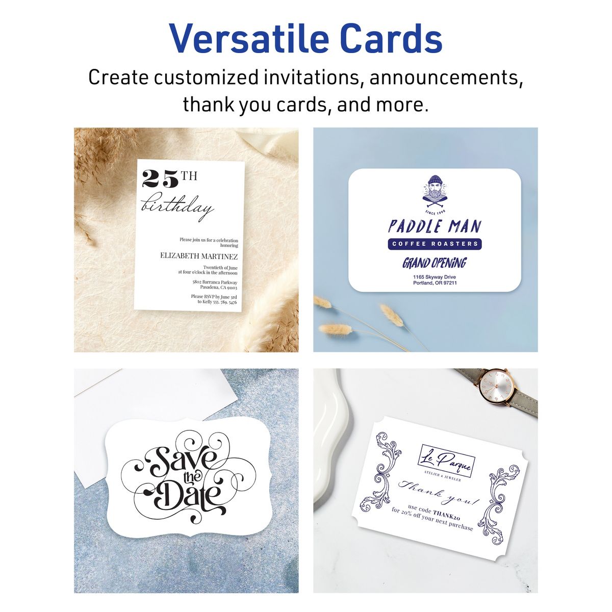 Avery Matte White Invitation Cards, 5" x 7" Rectangle Scalloped Edge - thumbnail 3