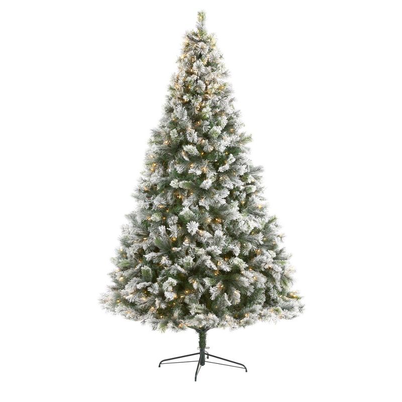 Nearly Natural 9-ft Flocked Oregon Pine Artificial Christmas Tree with 600 Clear Lights and 1580 Bendable Branches, 1 of 8