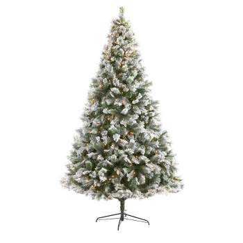 Nearly Natural 9-ft Flocked Oregon Pine Artificial Christmas Tree with 600 Clear Lights and 1580 Bendable Branches
