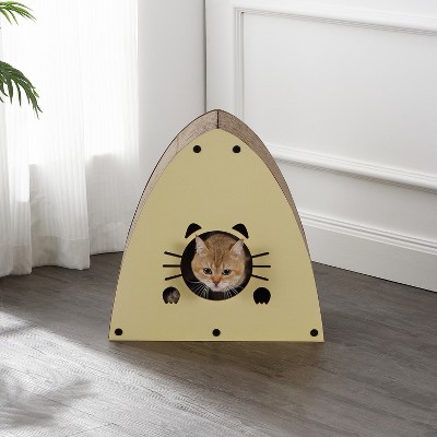 Koko 19" Almond Cardboard Triangle Cat Cave Scratcher with Catnip