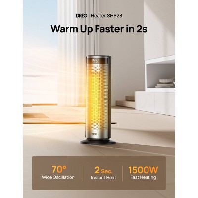 DREO 1500W Solaris Plus 20" Portable Oscillating Ceramic Space Heater for Home with Remote and Thermostat 12H Timer Silver — detail 2