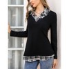 Women's Short Sleeve V-Neck Contrast Collared Shirts Patchwork Work Blouse Tunics Tops - 4 of 4