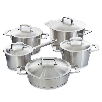BergHOFF Meta 10Pc Recycled 18/10 Stainless Steel Cookware Set with Matching Lids