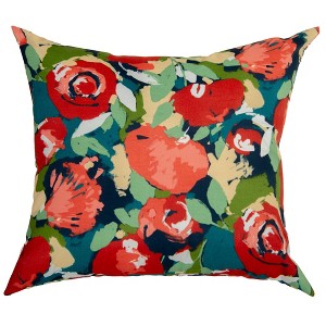 22"x22" Oversize Dark Floral Poly Filled Square Throw Pillow - Rizzy Home: Canvas Texture, Indoor & Outdoor Decorative Cushion - 1 of 4
