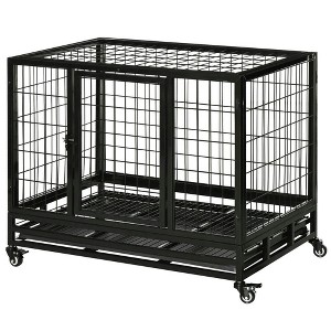 Resenkos Dog House, Pet House,Dog Cave,36" Heavy Duty Dog Crate with Removable Tray, Lockable Wheels and Double Door,Black - 1 of 4