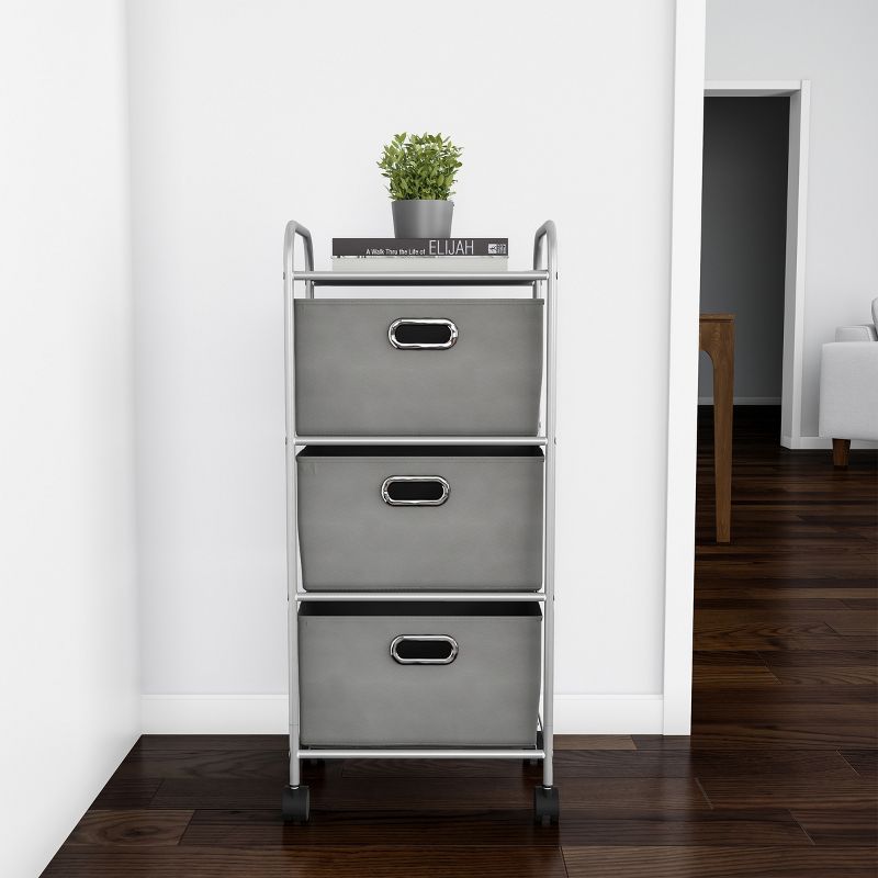 Rolling 3 Drawer Cart - Fabric Bin Storage Cart with Wheels and Metal Frame  Closet Drawers for Clothes, Home, or Office by Lavish Home (Gray), 4 of 7