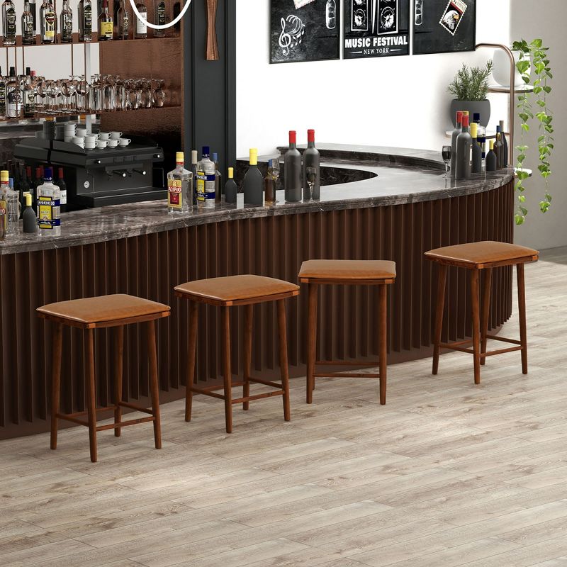 Tangkula 25.5" Barstool Set of 4 Counter Height Dining Stools w/ Removable PU Leather Cushion Brown, 3 of 11