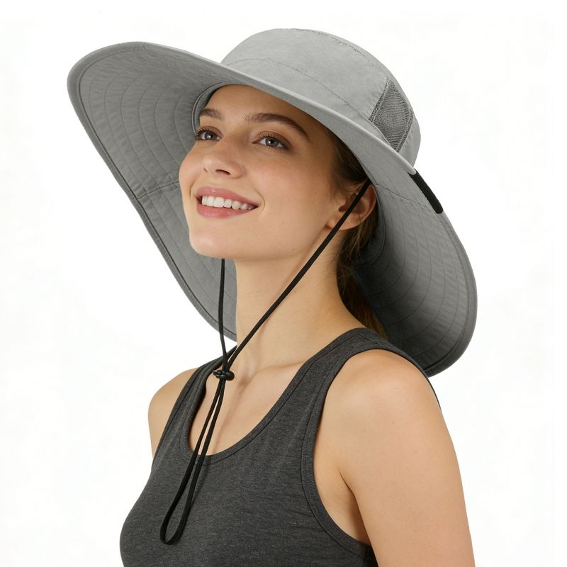 Solaris Women’s Solid Wide Brim Bucket Hat – Waterproof Lightweight Packable Breathable Boonie Sun Hat for Women with Adjustable Chin Strap (Gray)