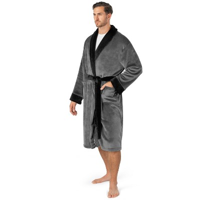 PAVILIA Mens Robe, Soft Bathrobe for Men, Fleece Warm Long Plush Microfiber Shawl Collar Pocket, Bath Shower Spa