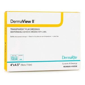 DermaView II Transparent Film Dressing, 4 in x 4 1/2 in, 1 Count, 50 Packs, 50 Total - 1 of 4