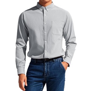 INSPIRE CHIC Men's Long Sleeve Button Down Collar Regular Fit Business Oxford Dress Shirt - 1 of 4