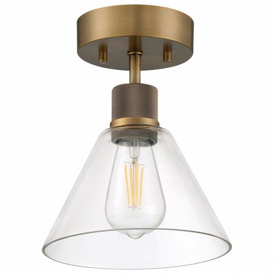Antique Brushed Brass LED Semi Flush Mount with Clear Glass Shade