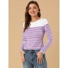 INSPIRE CHIC Women's Color Block Round Neck Long Sleeves Striped Basic T-Shirt - 2 of 4