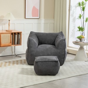 CAVINAS Faux Fur Bean Bag Chair with Footstool,Lazy Floor Sofa Chair with High Resilience Memory Foam,Cozy Lounge Chair for Living Room - 1 of 4