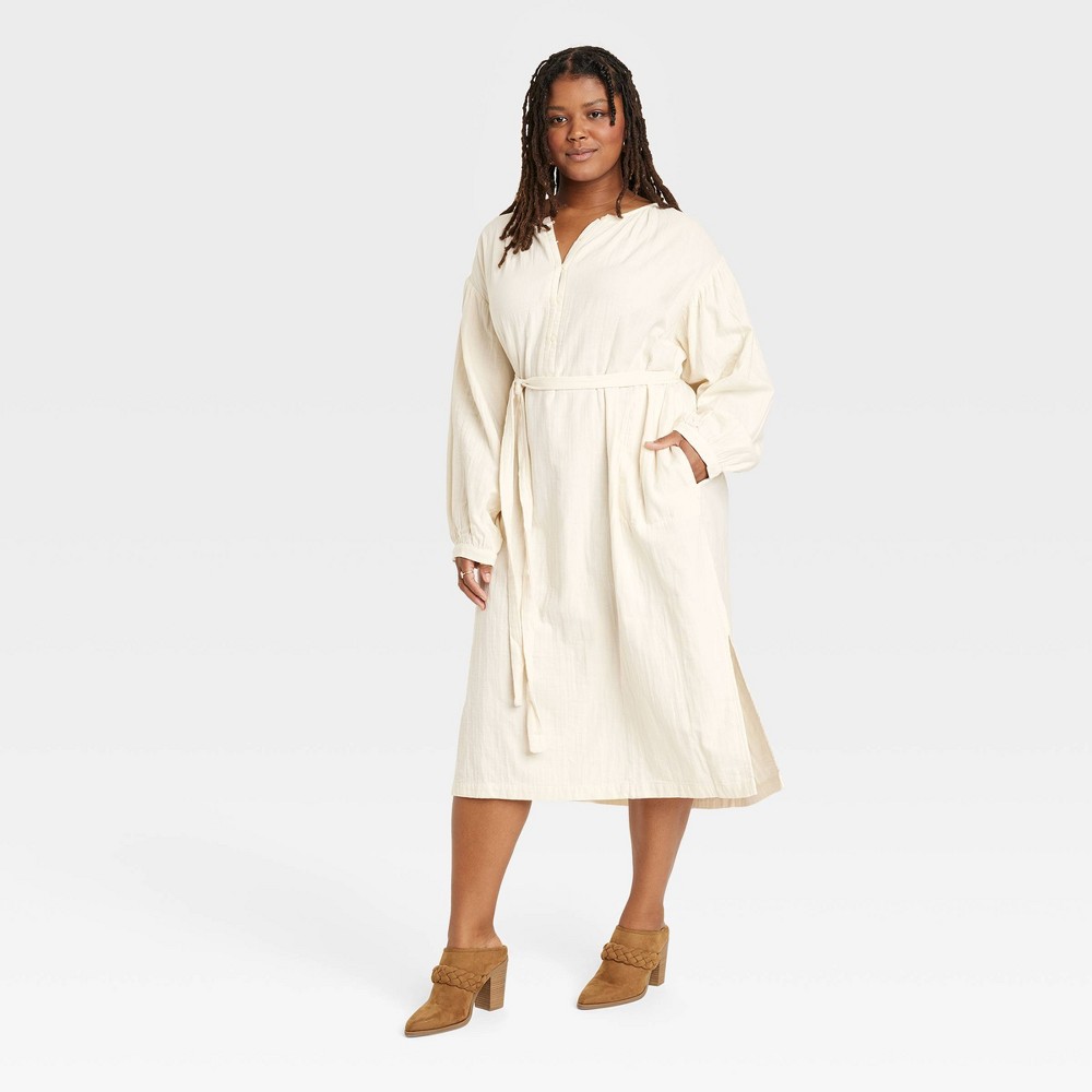 Women's Plus Size Balloon Long Sleeve Tie-Front Shirtdress - Universal Thread White 4X