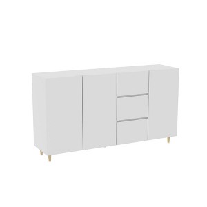 63 Inch Sideboard Buffet Cabinet with Rack Shelf 4 Doors 3 Drawers, Coffee Bar Storage with Metal Legs, Divided Display Storage Sideboard, White - 1 of 4