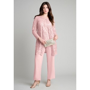 Roaman's Plus-Size 3 Piece Allover Sequin Lace Jacket And Tank Pant Set - 1 of 2