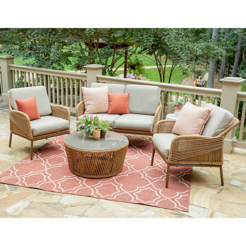 Terrell 4pc Wicker Patio Seating Set - Tan - Leisure Made