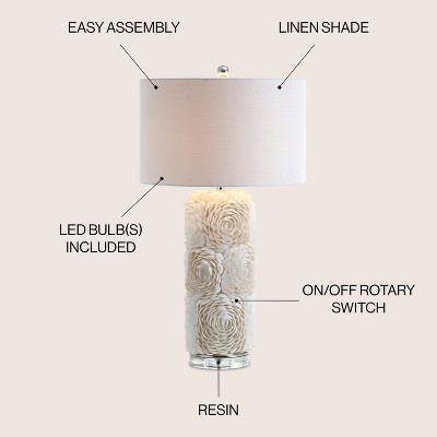 Rosette White Seashell Resin Table Lamp with Cotton Shade