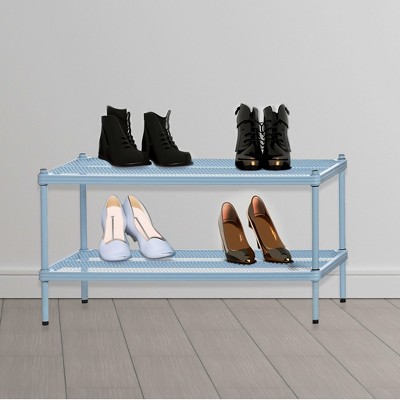 Sky Blue Adjustable 2-Tier Metal Mesh Storage Shelving Unit