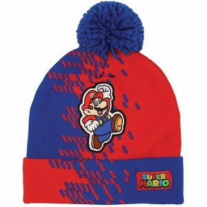 Super Mario Kids Winter Hats -  Cute Warm Pom Pom Beanie for Boys Ages 4-14 Cold Weather Hat - 1 of 4