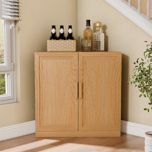 Wooakway Natural Wood/Black/Light Walnut/White Decorative Storage Corner Kitchen and Dining Cabinet Freestanding Cupboard with Adjustable Shelves - 1 of 4