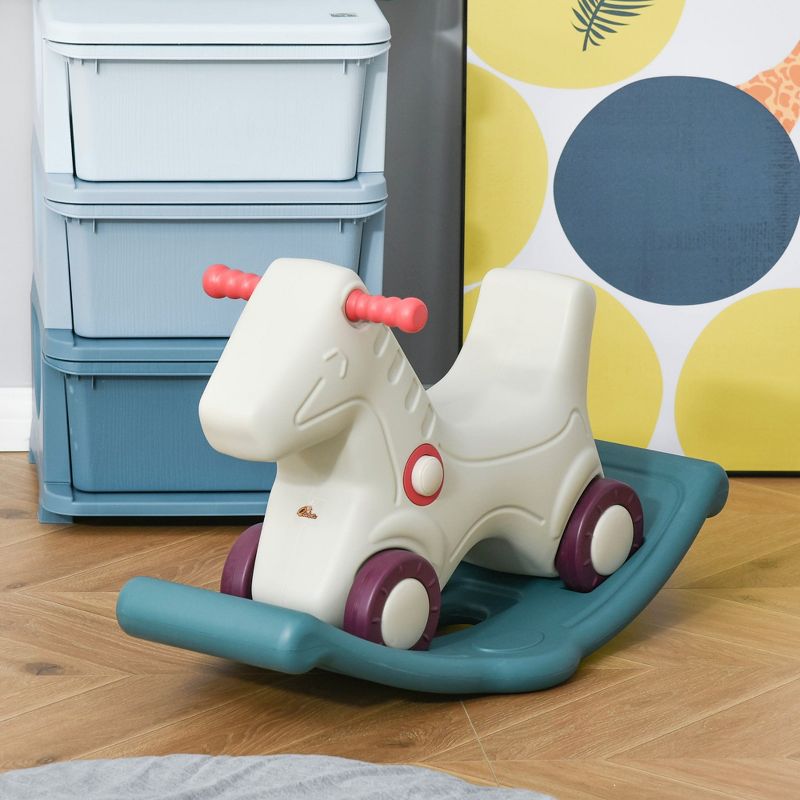 Qaba Kids 2 in 1 Rocking Horse & Sliding Car for Indoor & Outdoor Use w/ Detachable Base, Wheels, Smooth Materials, gray and Green, 5 of 9