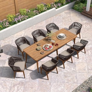 PURPLE LEAF Outdoor Dining Set All-Weather Wicker Outdoor Patio Furniture with Table All Aluminum Frame for Lawn Garden Backyard Deck with Cushions - 1 of 4