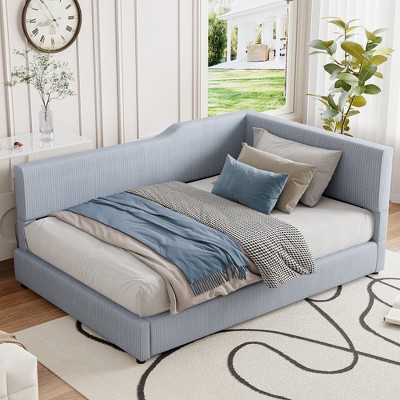 Twin/Full Size L-Shaped Corduroy Upholstered Daybed,4D - ModernLuxe