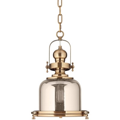 Possini Euro Design Antique Brass Lantern Pendant Light 11" Wide Modern Chrome Glass Bell Jar Fixture Kitchen Island Dining Room