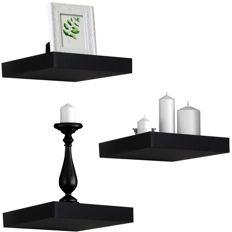 Set of 3 9" Sorbus Square Floating Shelves with Invisible Mounting Brackets for Living Room Decor, Bedroom, Bathroom Decor, Home & Kitchen (Black), 1 of 6
