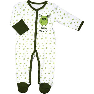 Pavilion Gift Company - Green Silly Monster - 0-6 Months Sleeper - One Piece Pajamas - 1 of 4