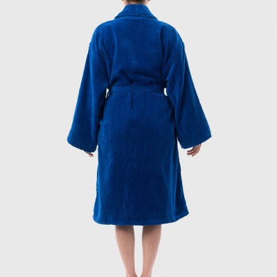 Blue Cotton Terry Cloth Bathrobe with Shawl Collar