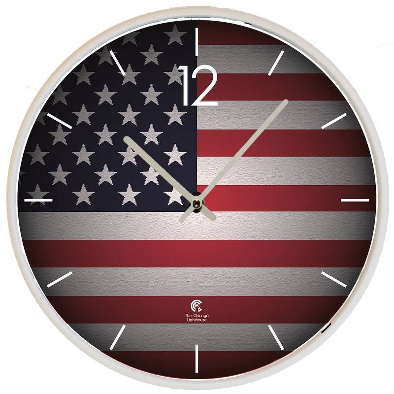 12.75&#34; US Flag Decorative Wall Clock White - The Chicago Lighthouse, 1 of 6